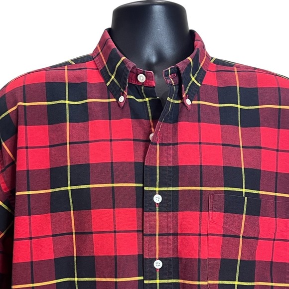 Ralph Lauren Big Oxford Vintage Y2K Era Shirt XL Red Black Plaid Faded Cotton - Picture 3 of 7